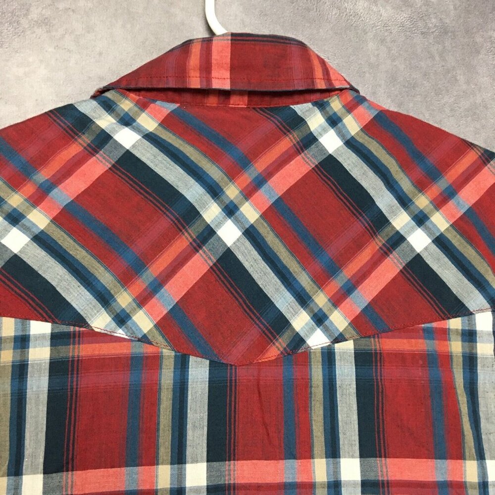 Plains Western‎ Wear Mens Pearl Snap Shirt size Medium Short Sleeve Red Blue - Picture 8 of 13